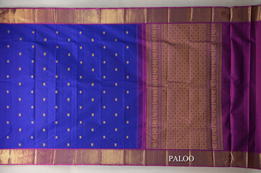 Deep Blue with Deep Magenta Borders Vintage Kanjivaram Silk Saree paloo