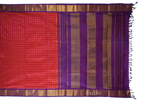 Zari checks Ten yards silk saree paloo