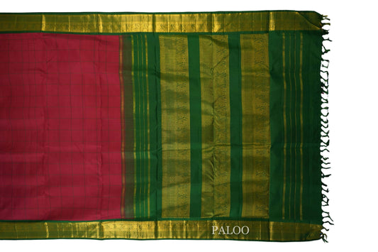 Maroon ten yards silk saree paloo
