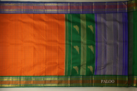 Bright Orange Heirloom Kanjivaram Silk Saree paloo