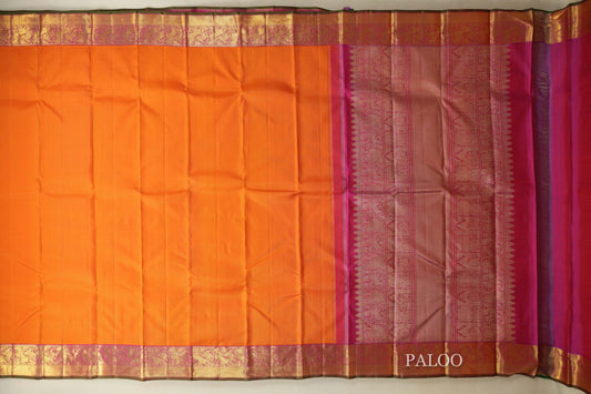 Bright Orange with Rani Pink Borders Heirloom Kanjivaram Silk Saree paloo
