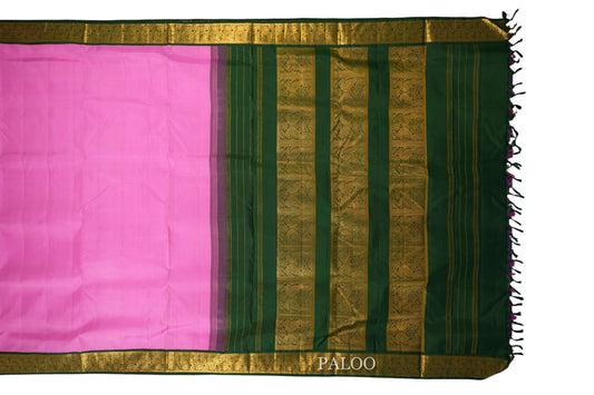 Lotus Pink Ten yards silk saree paloo