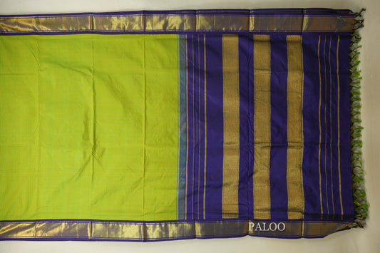 Yellow with Green Checks Ten yards silk saree paloo