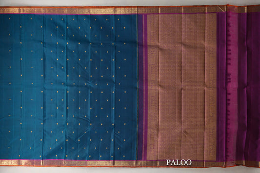 Deep Teal Vintage Kanjivaram Silk Saree paloo