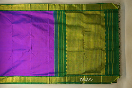 Dual Tone Violet and Magenta with Medium Green Borders Ten yards silk saree paloo