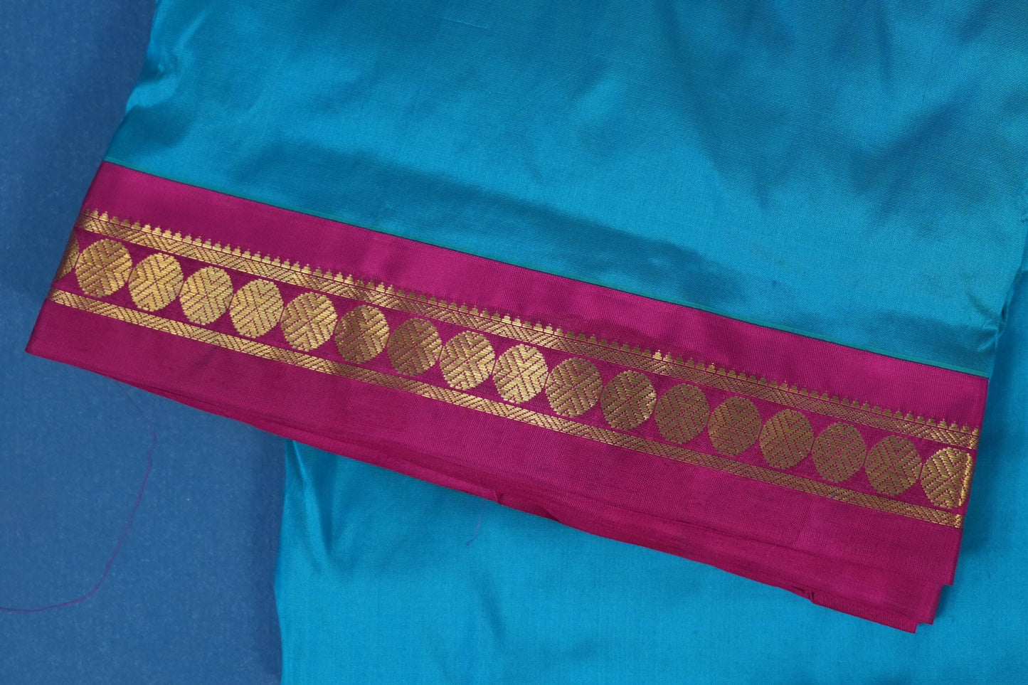 Peacock Blue nine yards silk saree border