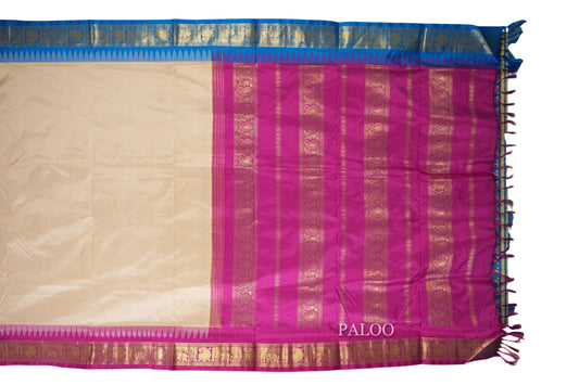 Cream Ten yards silk saree paloo
