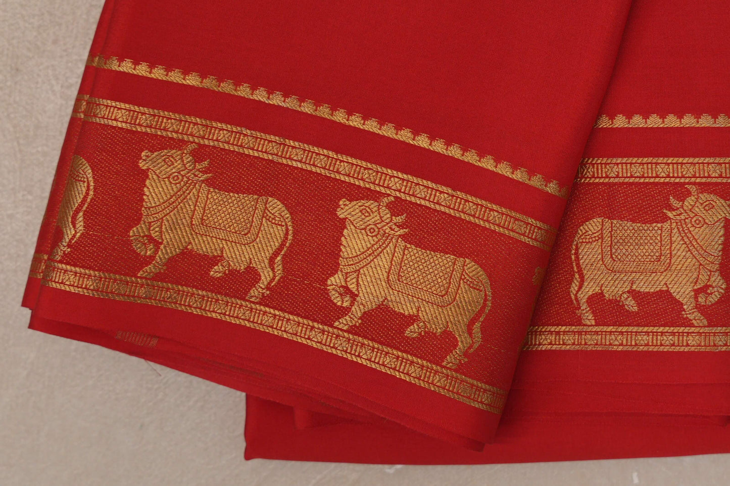 Bright Red Mysore Silk Saree border