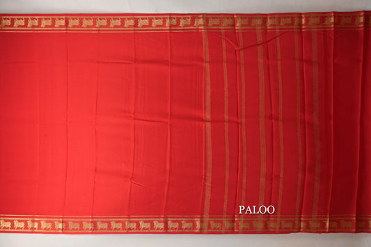 Bright Red Mysore Silk Saree paloo