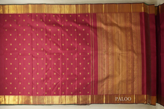Reddish Maroon Heirloom Kanjivaram Silk Saree paloo