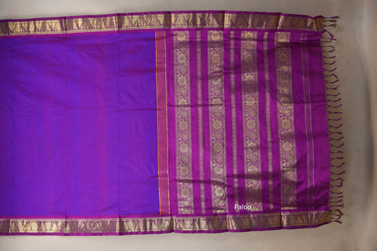 Dual Tone of blue and magenta Ten yards silk saree paloo