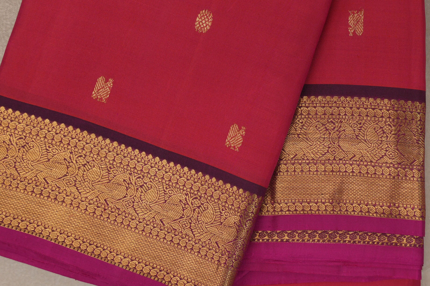 Dual Tone of Pink & Orange Vintage Kanjivaram Silk Saree borders