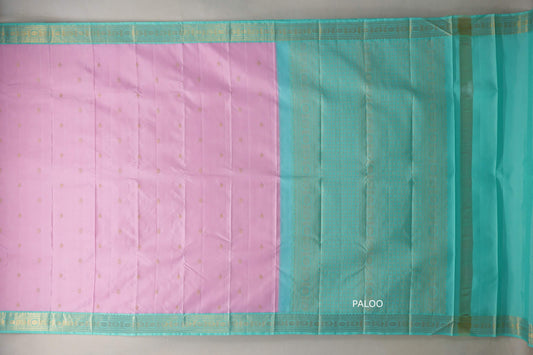 Baby Pink with Sea Green Borders Vintage Kanjivaram Silk Saree paloo