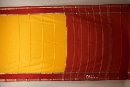 Mango Yellow with Bright Red Borders Mysore Silk Saree PSSR018628