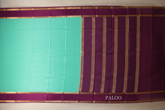 Sea Green with Purple Borders Mysore Silk Saree PSSR018629