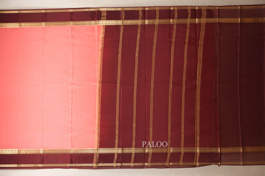 Peach Pink with Deep Maroon Borders Mysore Silk Saree PSSR018630