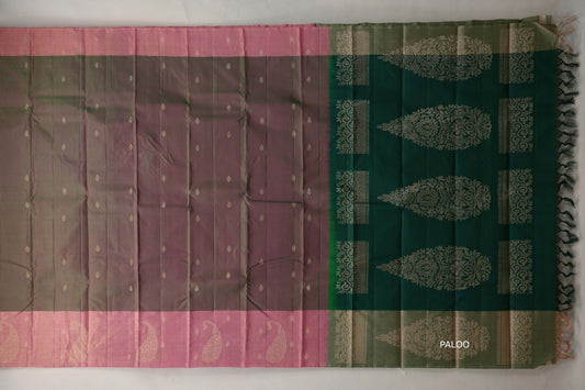 Dual Tone of Pink & Green with Dusty Pink Borders Light Weight Kanchipuram Silk Saree paloo