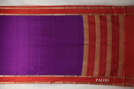Violet Purple with Tomato Red Borders Mysore Silk Saree paloo