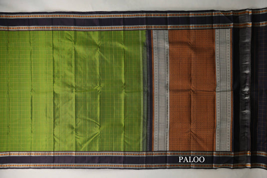 Parrot Green Thread Woven Vintage Kanjivaram Silk Saree paloo