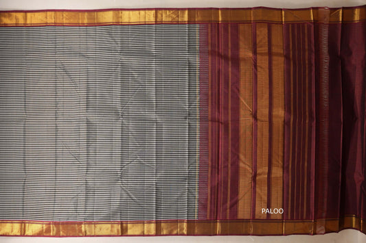 Black and grey stripe Vintage Kanjivaram Silk Saree paloo
