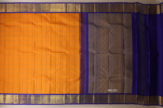 Mango yellow with Royal blue border Vintage Kanjivaram Silk Saree by Shreenivas Silks PSSR018696