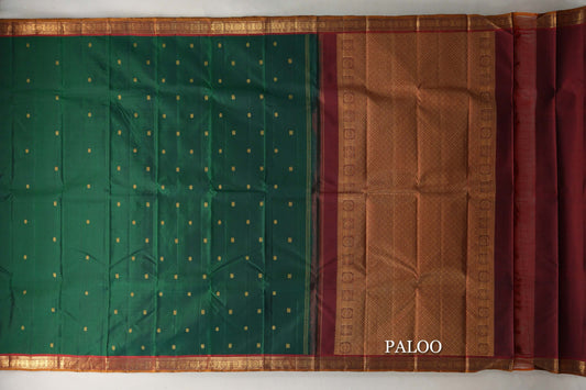 Bottle Green Vintage Kanjivaram Silk Saree paloo