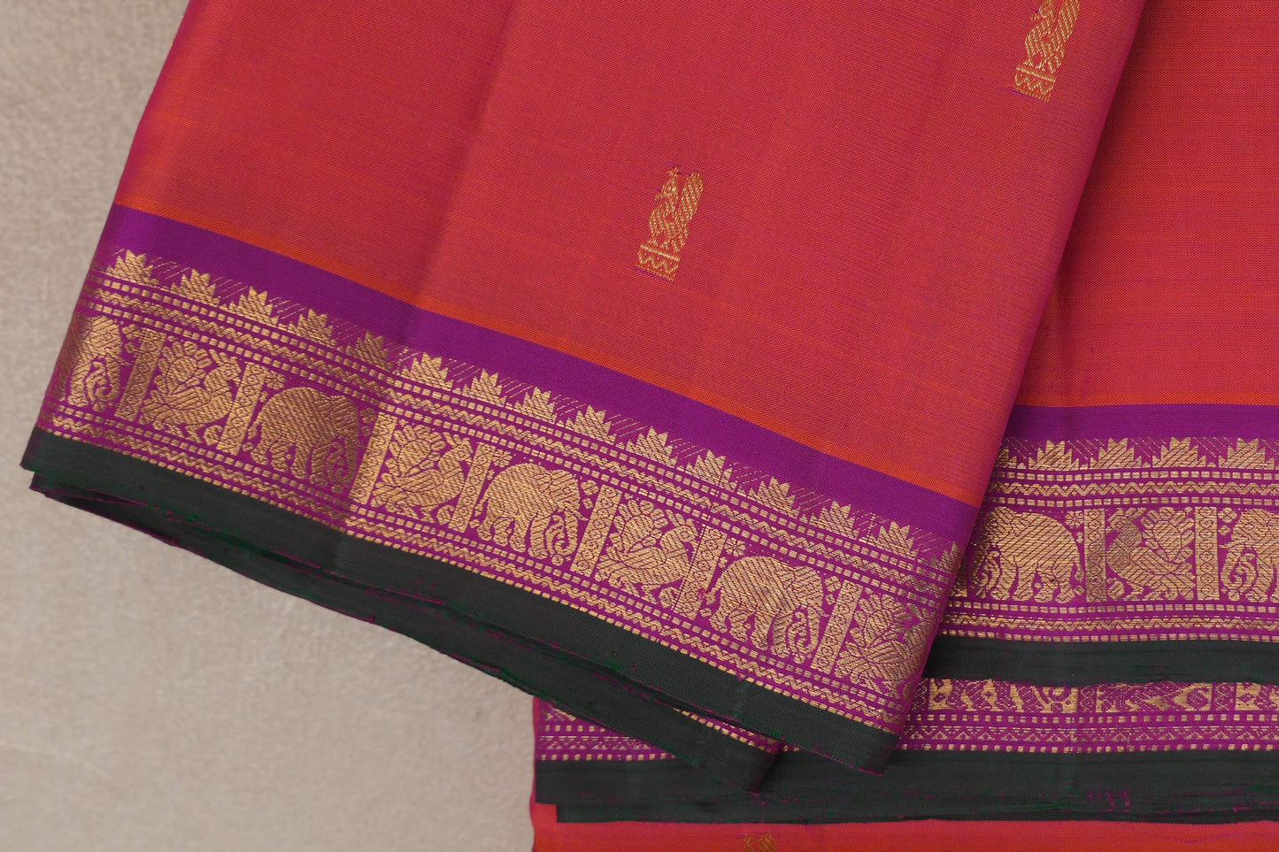 Dual Tone of Orange & Pink Vintage Kanjivaram Silk Saree border