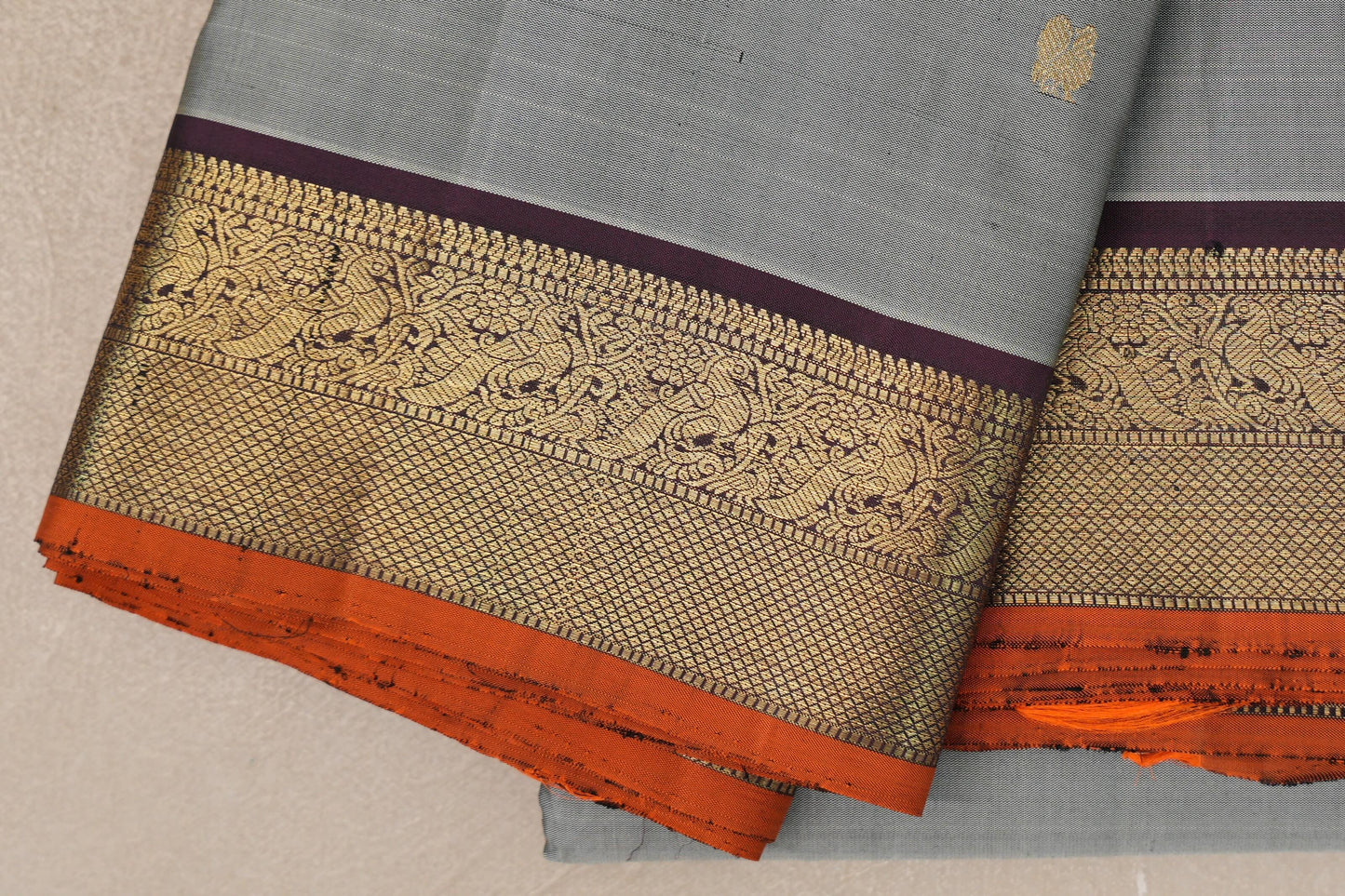 Grey Vintage Kanjivaram Silk Saree border