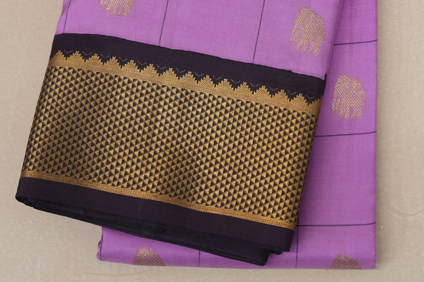 Dark Lavender with Wine Borders Vintage Kanjivaram Silk Saree by Shreenivas Silks PSSR018707
