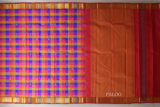 Multi Color Checks with Multi Color Borders Vintage Kanjivaram Silk Saree by Shreenivas Silks PSSR018709