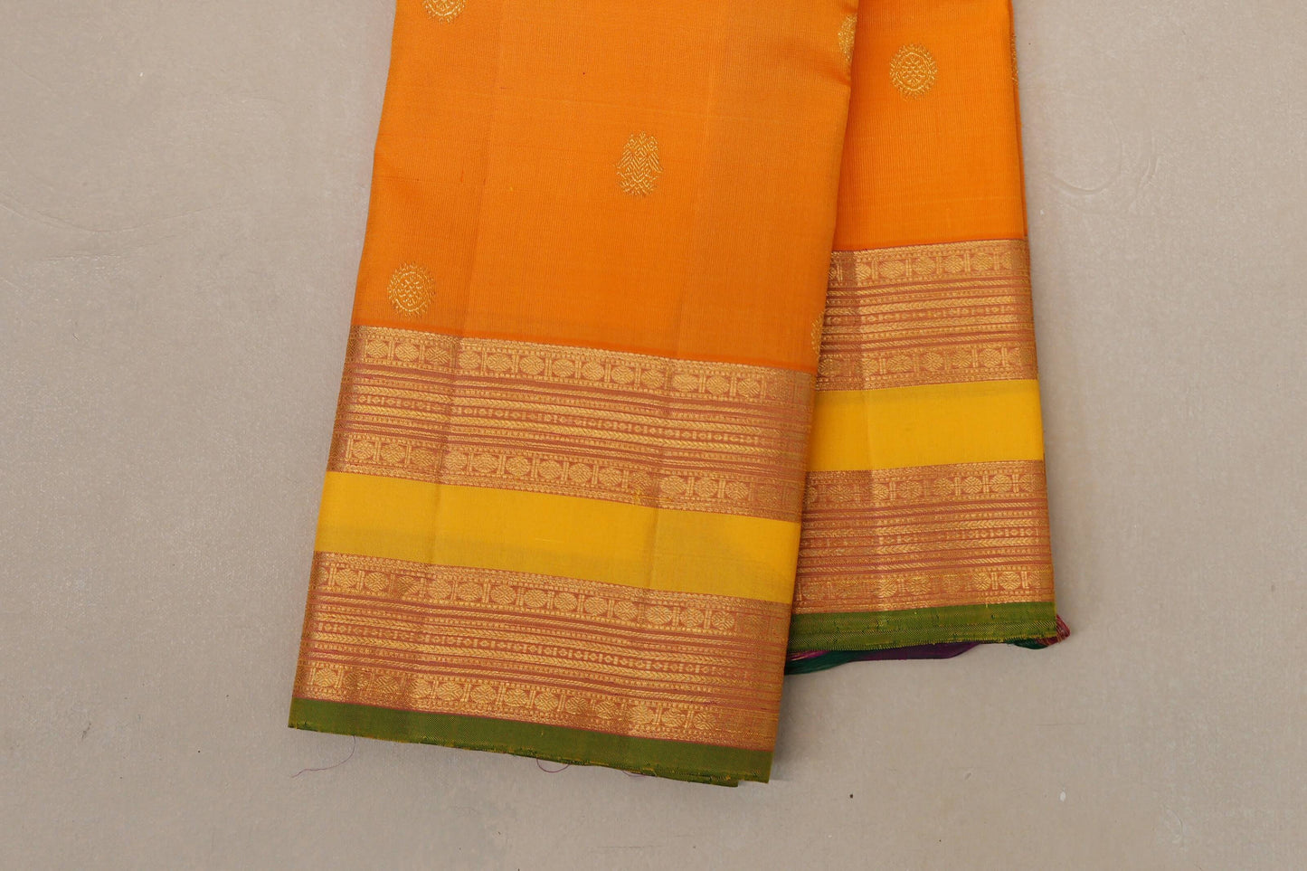Mango Yellow Vintage Kanjivaram Silk Saree border zoom