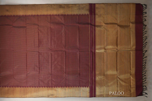 Deep Maroon Temple Borders Vintage Kanjivaram Silk Saree paloo