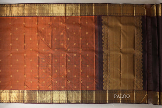 Copper Brown with Deep Wine Borders Vintage Kanjivaram Silk Saree paloo
