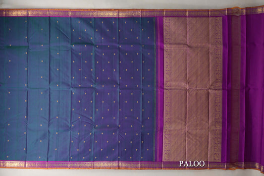 Green and Pink Dual Tone Vintage Kanjivaram Silk Saree paloo