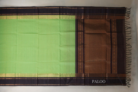 Bright Parrot Green Silk Cotton Saree paloo