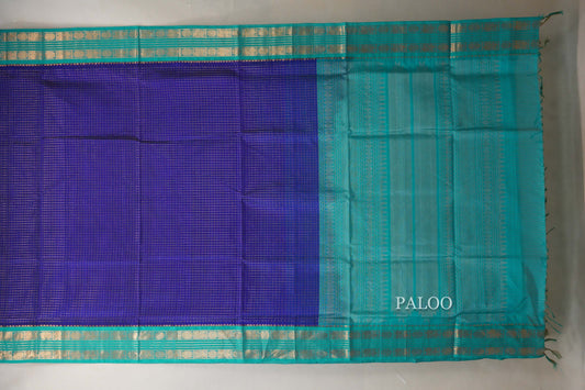 Royal Blue with Rama Blue Borders Silk Cotton Saree paloo