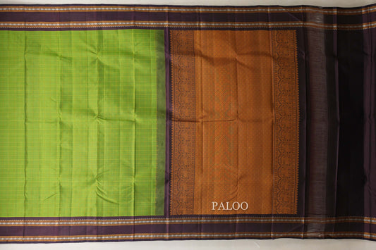 Parrot Green Thread Woven Vintage Kanjivaram Silk Saree paloo