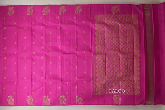 Bright Rani Pink Vintage Kanjivaram Silk Saree paloo