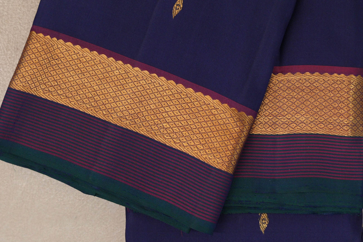 Deep Blue Vintage Kanjivaram Silk Saree border