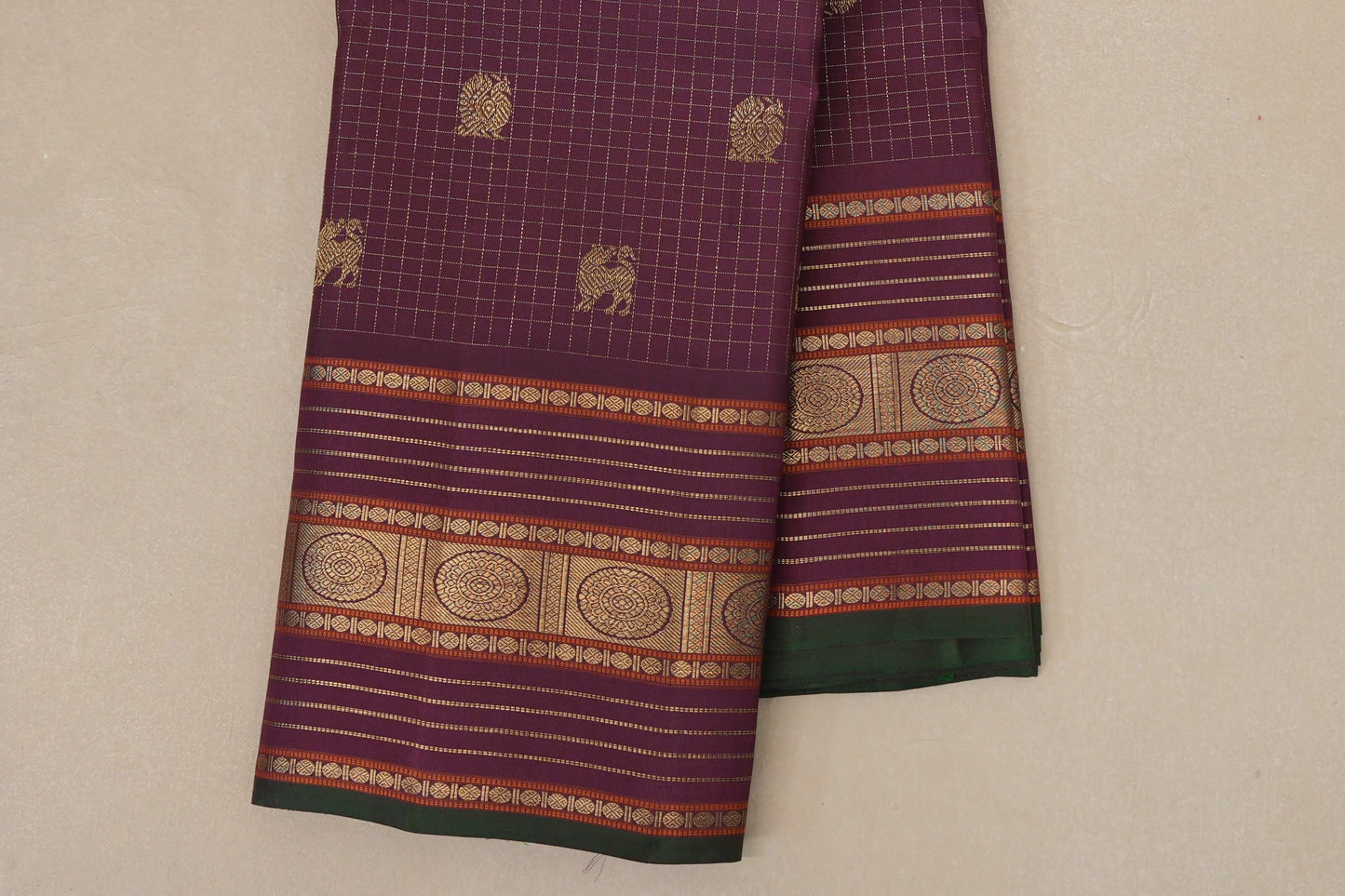 Deep Plum Heirloom Kanjivaram Silk Saree border zoom