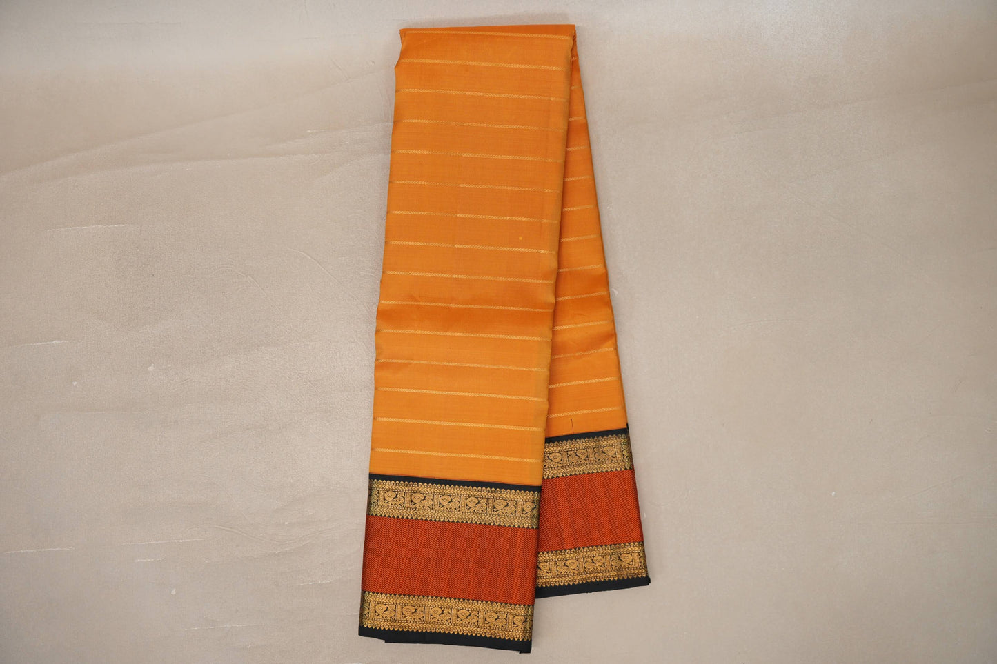 Mango orange with Black borders Vintage Kanjivaram Silk Saree by Shreenivas Silks