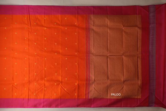 Bright Orange with pink borders Vintage Kanjivaram Silk Sareepaloo