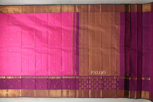 Bright pink with Deep Magenta borders Vintage Kanjivaram Silk Saree by Shreenivas Silks PSSR019933