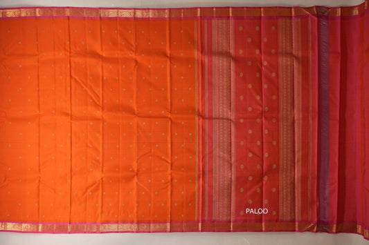 Orange with pink border Heirloom Kanjivaram Silk Saree paloo