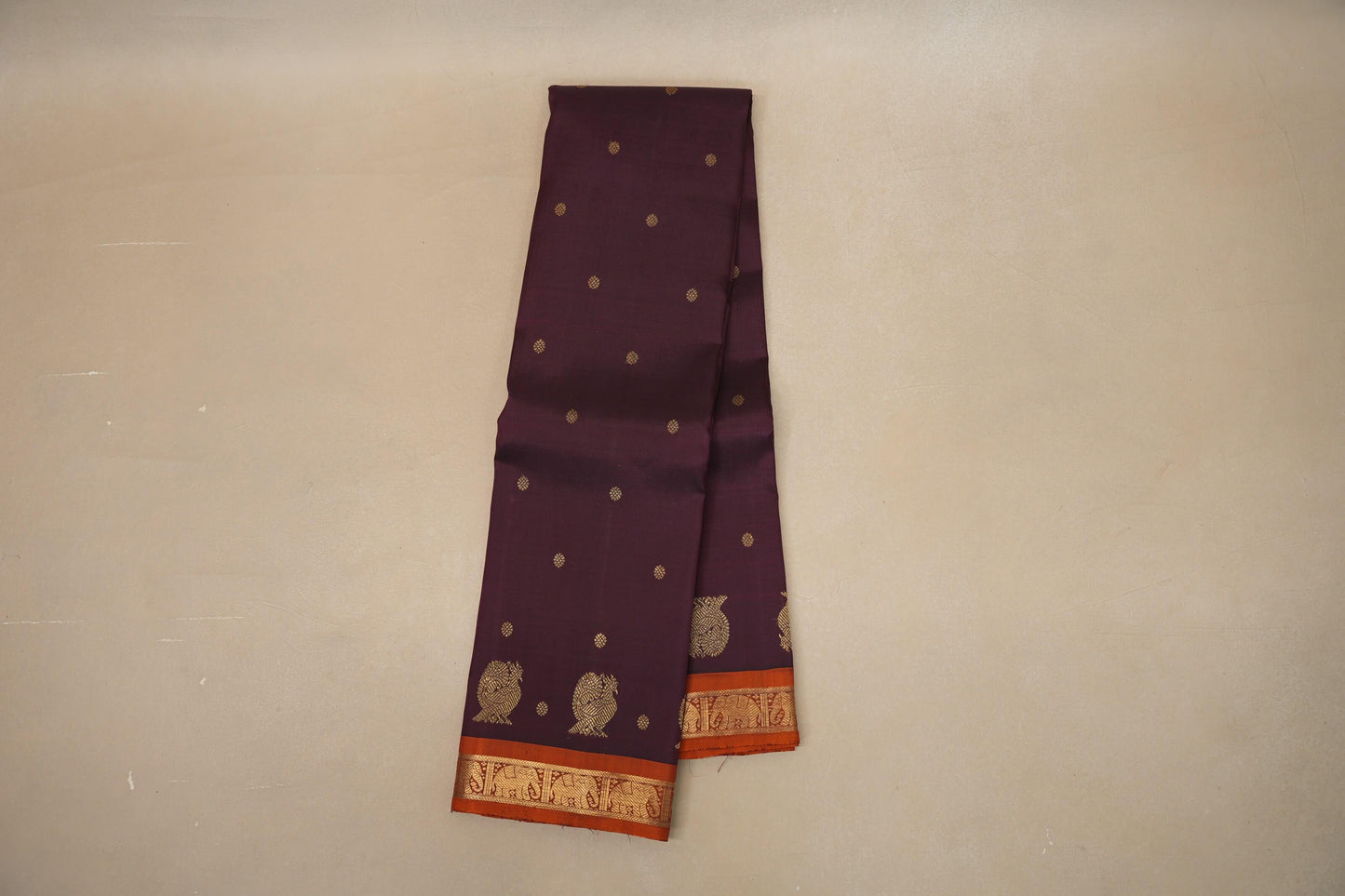 Deep wine with Copper Orange border Heirloom Kanjivaram Silk Saree by Shreenivas Silks PSSR018761 - Parisera