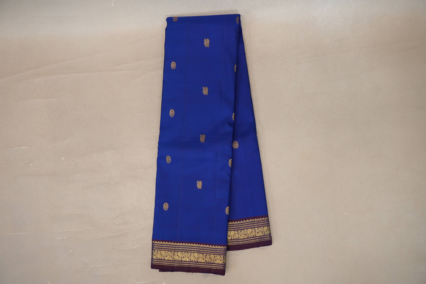 Deep blue with Deep Plum borders Vintage Kanjivaram Silk Saree by Shreenivas Silks