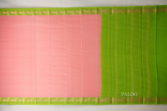 Parrot green Mysore Silk Saree by Shreenivas Silks paloo