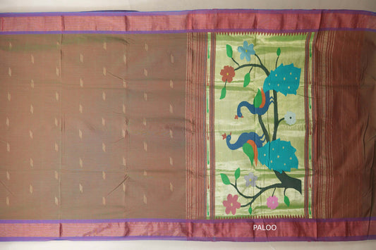 Dual Tone Red and Dark Green Paithani Cotton Saree paloo