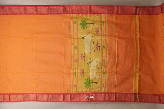 Deep Mango Yellow Paithani Cotton Saree paloo
