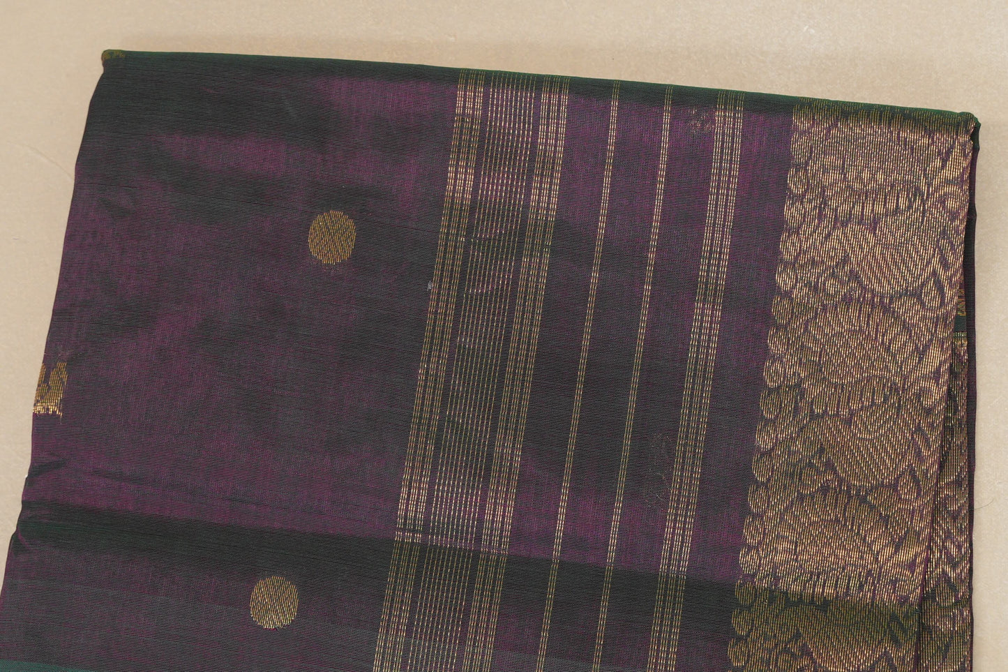 Dual Tone Deep Purple and Dark Green Vegan Silk Cotton Saree by Shreenivas Silks PSSR018776 - Parisera